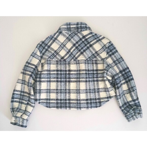 Zara Crop Shacket Blue Plaid Wool Blend Oversized Pockets Jacket Shirt Sz S - Picture 2 of 4